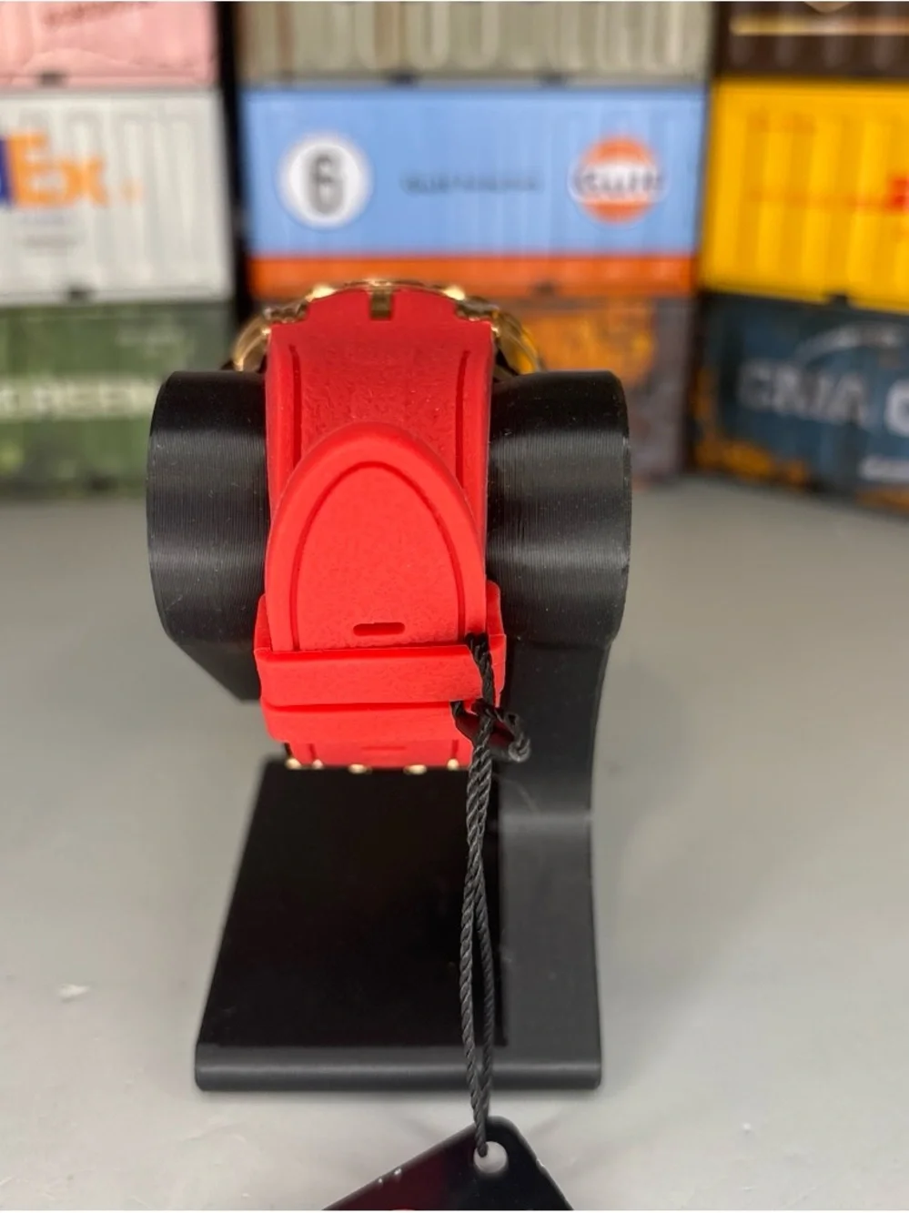 Skeleton Automatic Dial Sport Watch with Red Silicone Strap